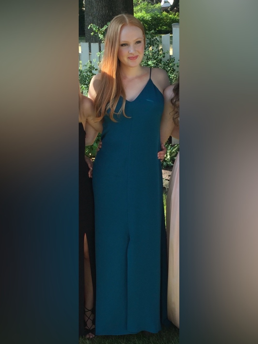Satin-Feel Teal Maxi Slip Dress with V-Neck
